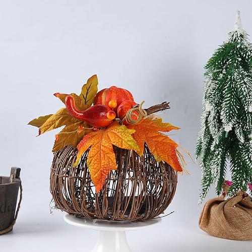 Miniatura 4 de CIR OASES Faroles de calabaza de 8 pulgadas, decoraciones de Acción de Gracias, calabaza de ratán artificial, funciona con pilas, calabaza iluminada