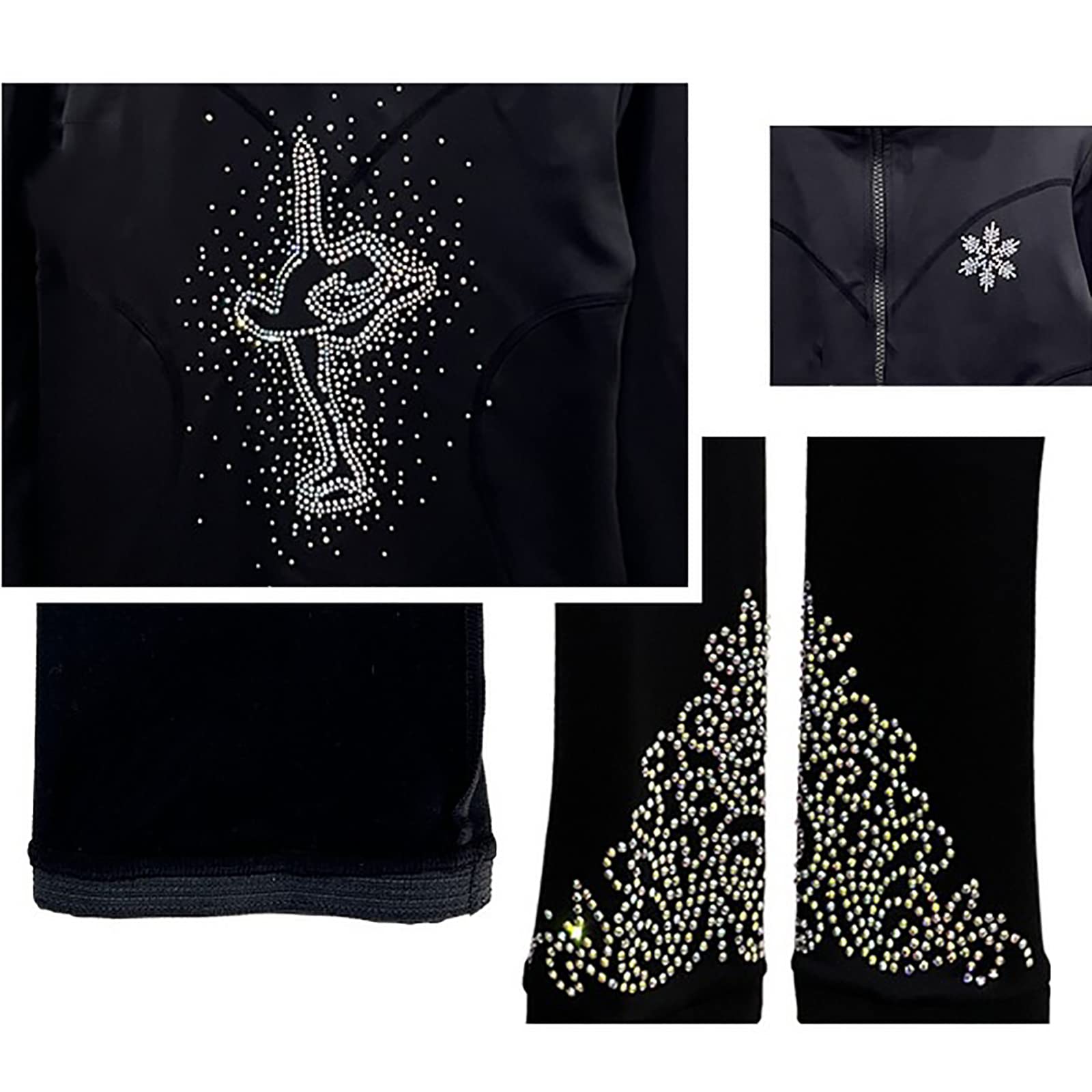 Chaqueta de Patinaje Artístico con Pantalones con Diamantes de Imitación Traje Entrenamiento Profesional de Patinaje Artístico para Niños Mujer(Size:Metro,Color:Negro-Grueso)