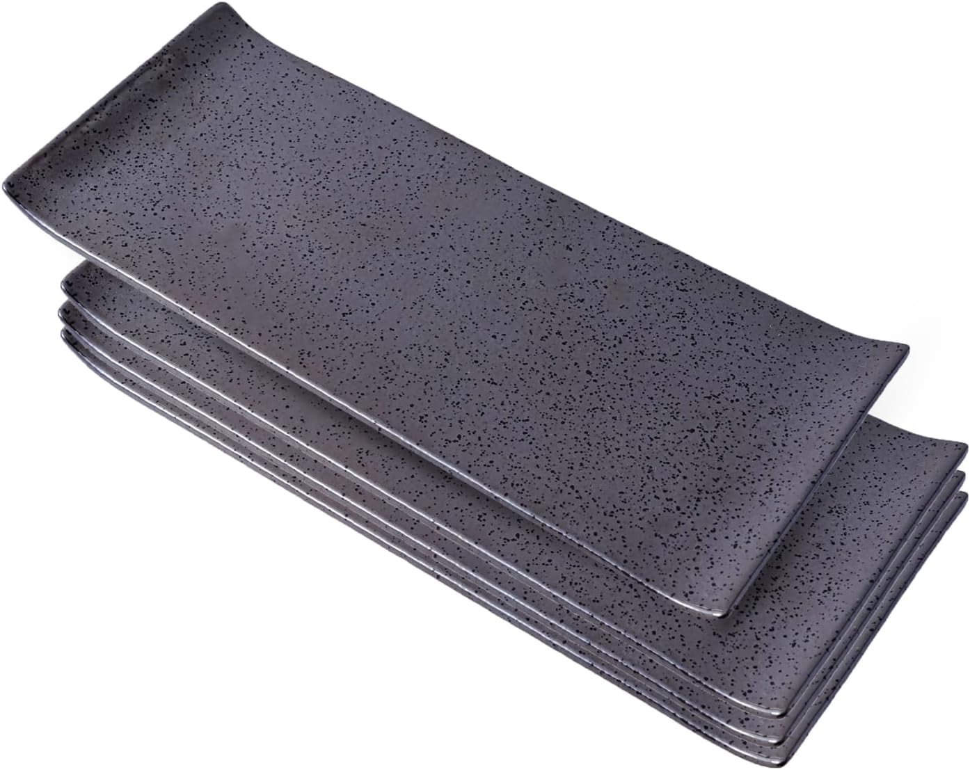 14" Rectangular Plates - Long Serving Trays for Sushi, Pasta, Chips, Appetizer, Cake - Ceramic Rectangle Platter for Party, Restaurant, Banquet (4Pack, Dark Brown)