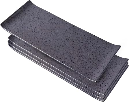 14" Rectangular Plates - Long Serving Trays for Sushi, Pasta, Chips, Appetizer, Cake - Ceramic Rectangle Platter for Party, Restaurant, Banquet 4Pack, Dark Brown