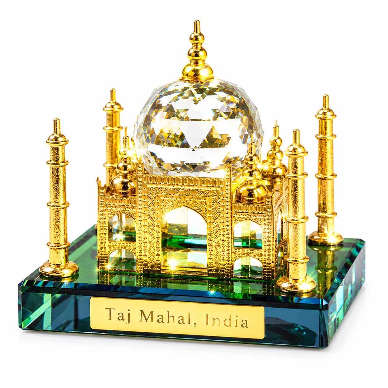 CRAFZO Crystal Taj Mahal Decorative Showpiece with Gold Detailing for Home Décor, Office Décor | Miniature Indian Souvenir Model & Agra Gifting Showpiece Size 5×5×4 cm