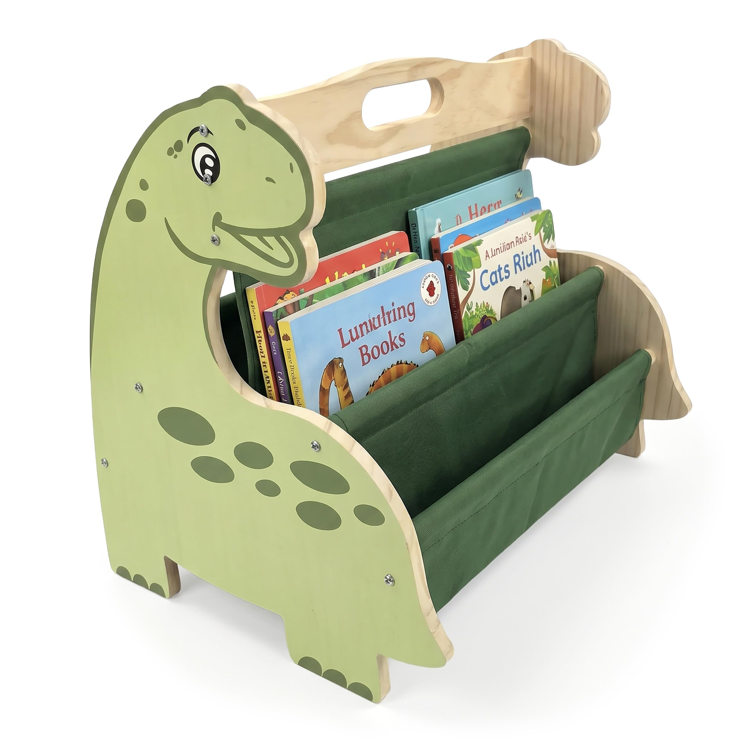 Relaxdays étagère à Livres Enfant, Bois, 4 bacs en Tissu, Vert/Naturel