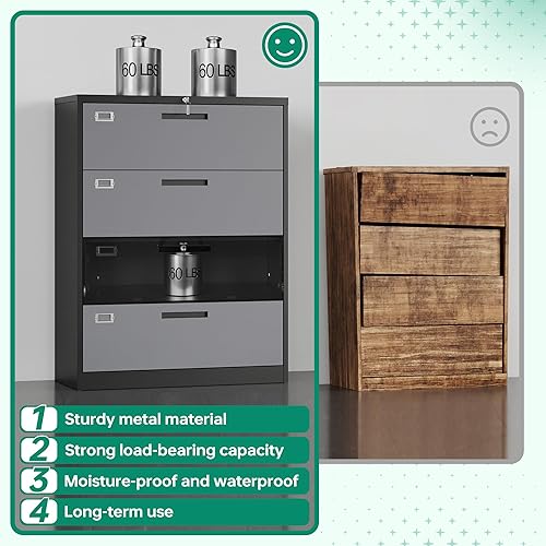 Miniatura 4 de Letaya Archivador de 4 cajones con cerradura, archivadores de metal laterales, gabinetes de almacenamiento de organización para oficina en casa,