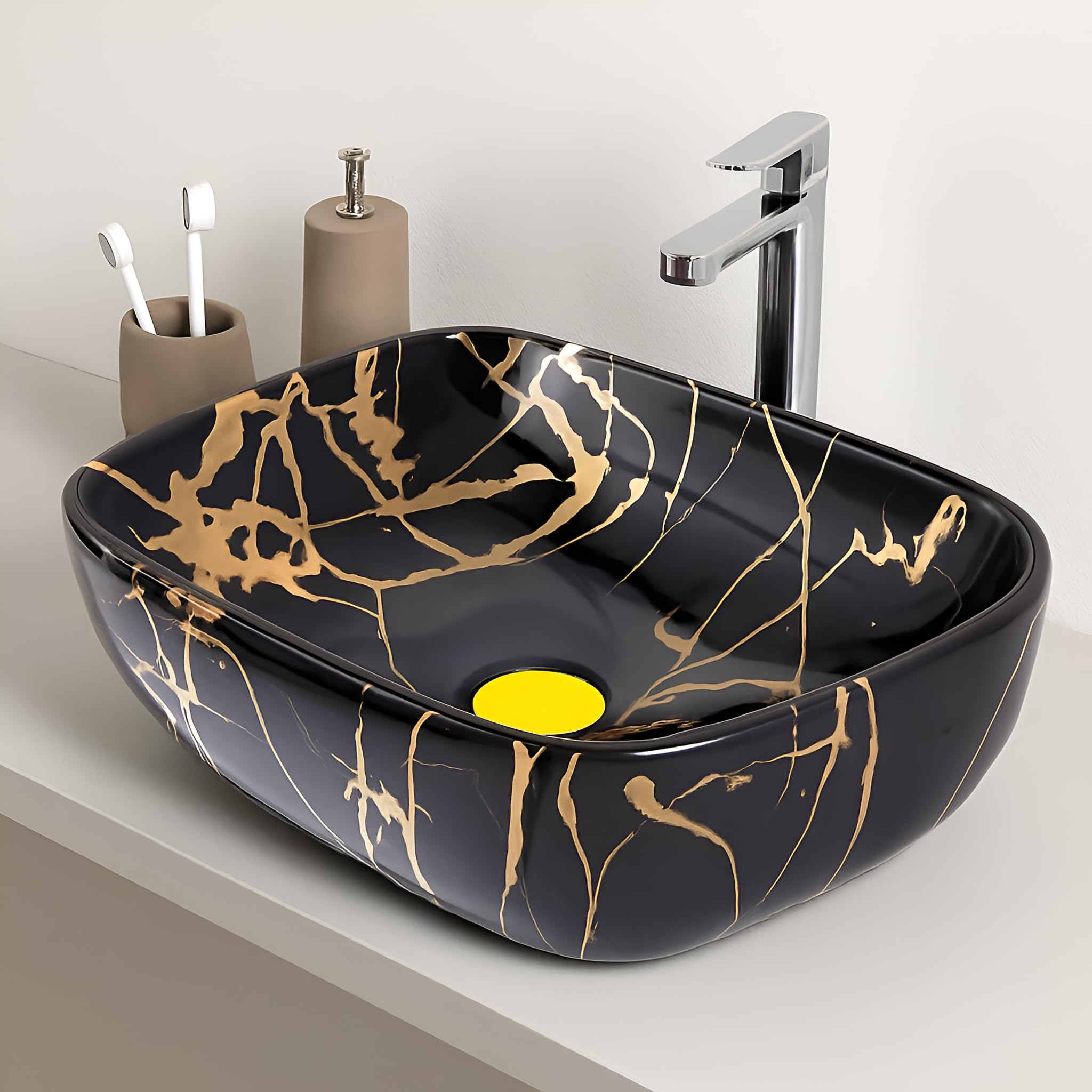 OSOSAM Tabletop Wash Basin For Bathroom | Ceramic Glossy White Countertop Washbasin | Vessel Sink For Hotel, Dining Hall, Vanity | 18 x 13 x 5.5 Inches (MS-144) 2