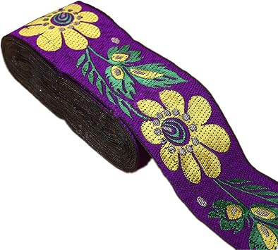 7 Yards 2" Sunflower Jacquard Ribbon Floral Embroidered Woven Trim Vintage Fabric Bias Tape for Home Decor Embellishment Purple