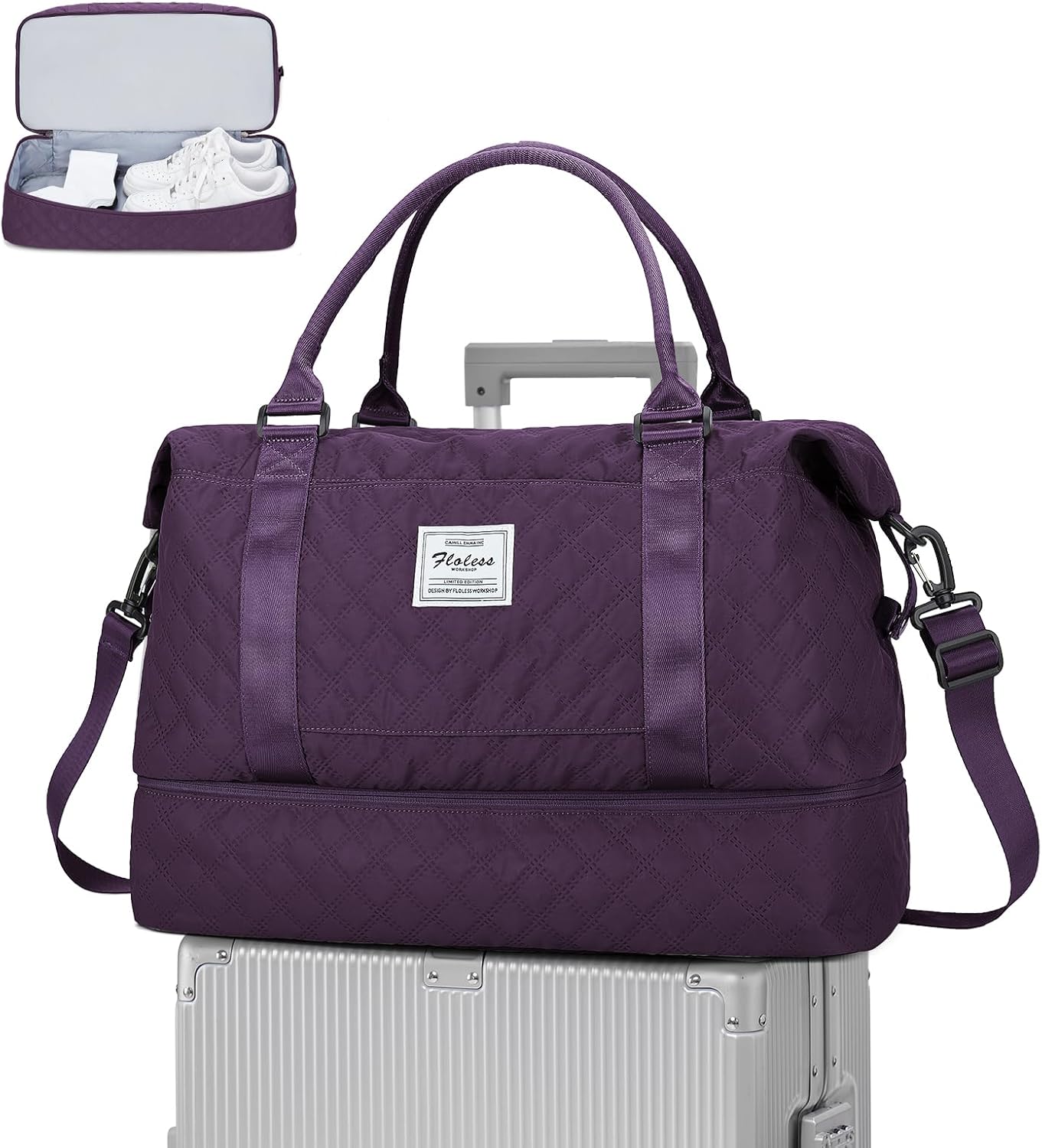Travel Duffel Bag Women Men Cabin Bag 45x36x20 for Easyjet Airlines Underseat Weekend Overnight Bags Sports Gym Bags Hospital Holdall Carry on Hand Luggage with Wet Pocket,Dark Purple