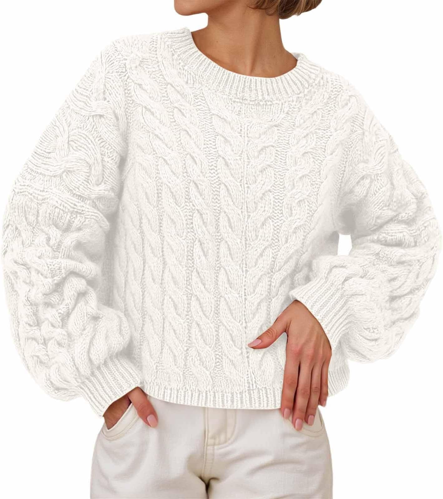 Oversized Sweaters for Women Fall Fashion Cable Knit Long Sleeve Crewneck Pullover Casual Loose Chunky Sweater Coat Clothes