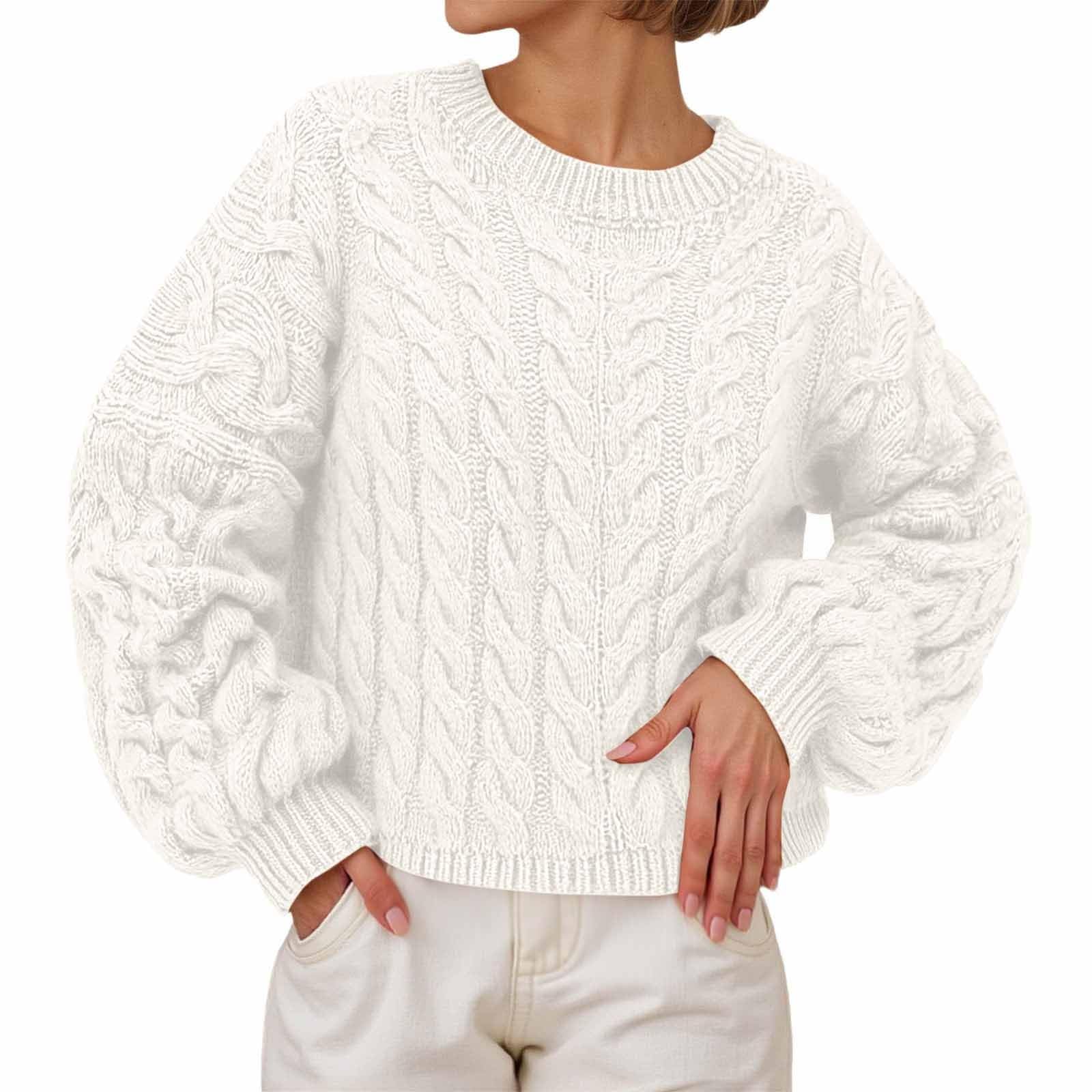 Oversized Sweaters for Women Fall Fashion Cable Knit Long Sleeve Crewneck Pullover Casual Loose Chunky Sweater Coat Clothes