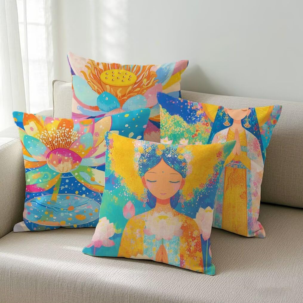 Fundas Cojines 50x50 cm Exterior Cojines Zen Fundas de Almohada Juego de 4, Cuadrados Funda Cojin Loto Almohadas con Cremallera Invisible, Cama Decorativos para Hogar, Jardín, Salón y Dormitorio Ym73