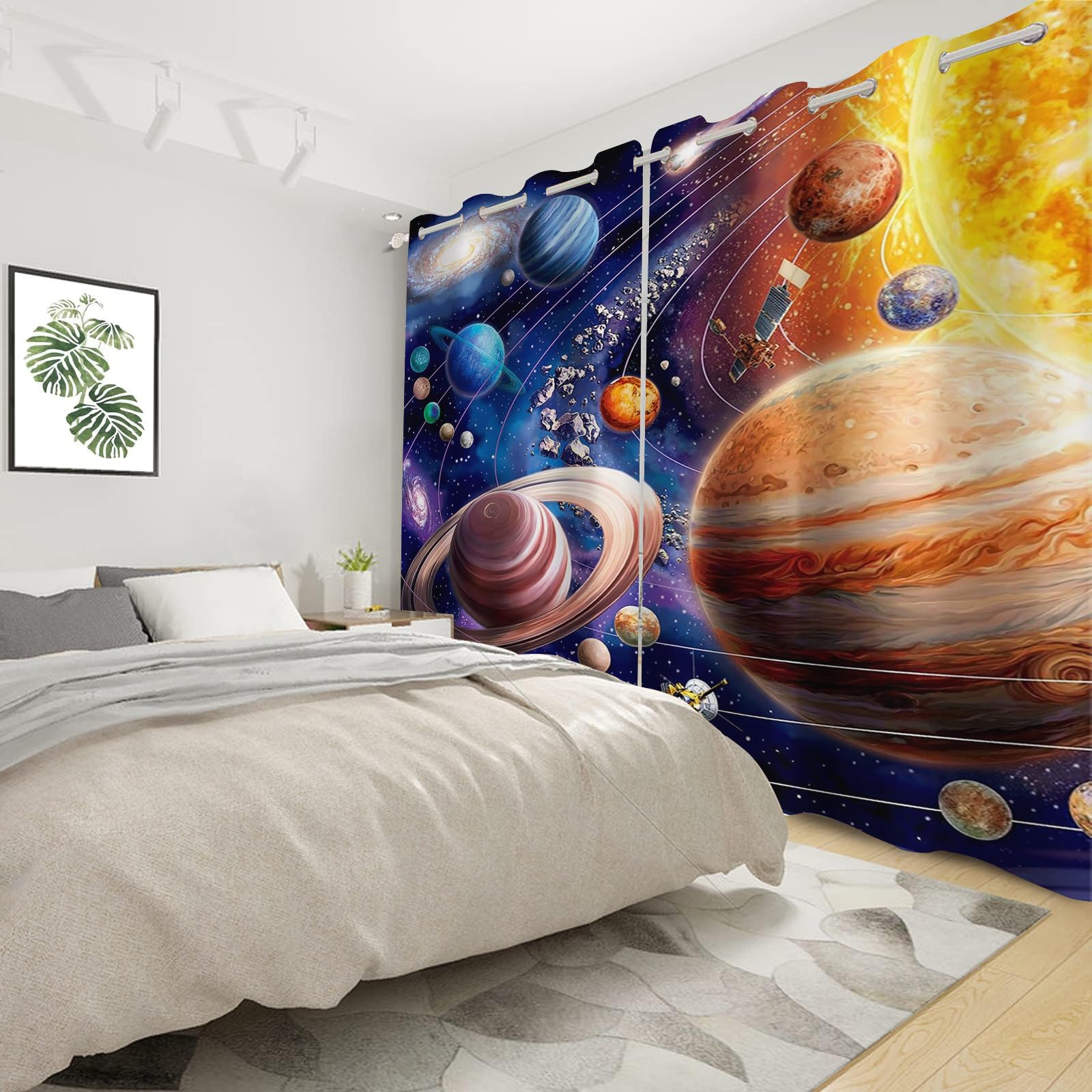 Kinder Blickdichte Vorhänge Galaxie Planet Verdunklungsvorhang Weltraum-Vorhänge, Sonnensystem, Erde, Galaxie, Sternenhimmel Blickdichte Vorhänge Jungen (3,280×180BxH (140×180cm×2))