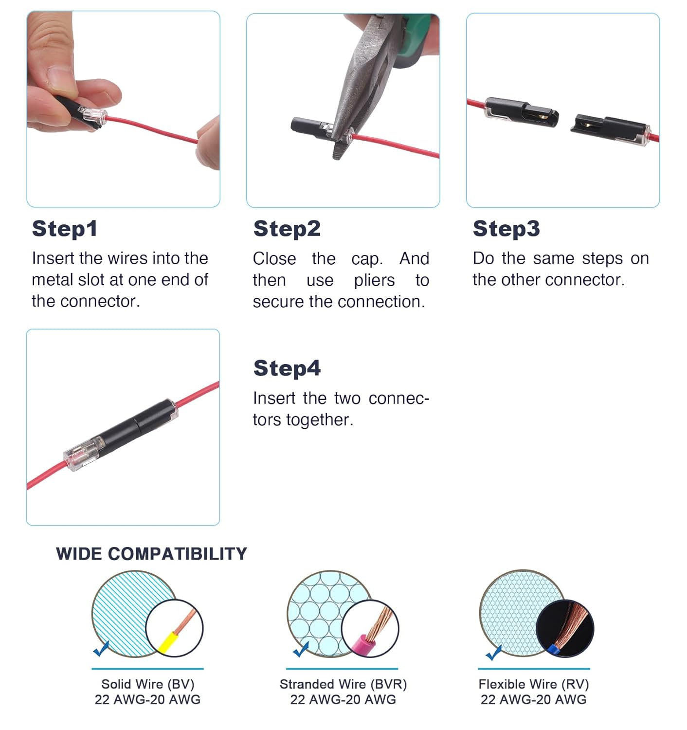 Brightfour Quick Disconnect Wire Connectors, Pluggable Low Voltage Connectors for 20-22 AWG, 1 Conductor 12 Pairs