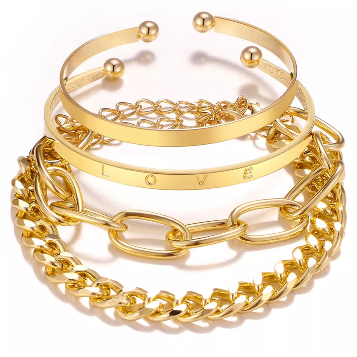 Jewels Galaxy Gold-Toned Gold-Plated Set of 4 Love Contemporary Bracelet Set For Women and Girls (CT-BNGA-49202) (B0BSS4TR3H) Amazon Price History, Amazon Price Tracker