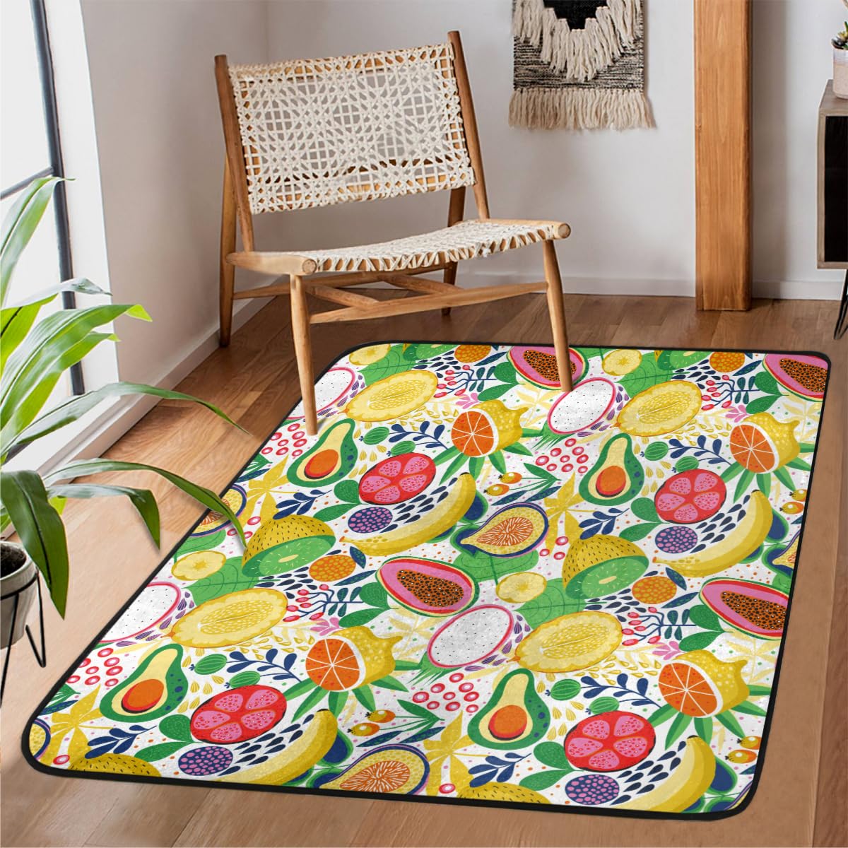 Grand tapis de salon fruits tropicaux 122x160 cm lavable