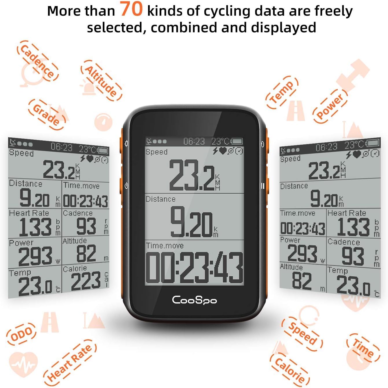 CooSpo GPS Bike Computer,Bluetooth5.0 ANT+ Cycling Computer GPS, Wireless CooSpo Bicycle Computer Speedometer Compatible with XOSS CooSpoRide App Large LCD Display IP67 Auto Backlight : Electronics