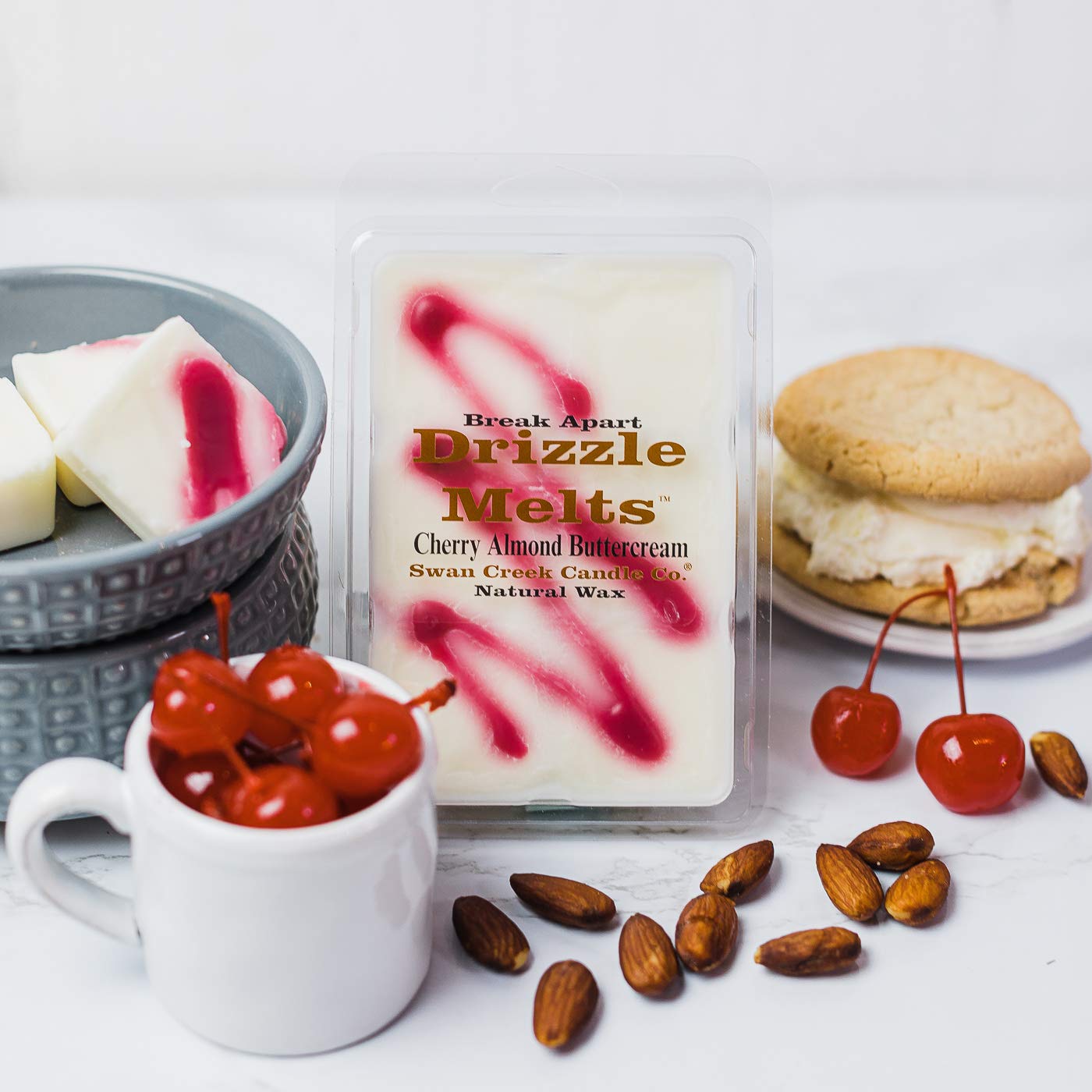 Swan Creek Cherry Almond Buttercream 5.25oz Drizzle Melts 4-Pack | Soy Wax Melts Herbal Fragrance for The Home | Bakery Scented Break Apart Soybean Wax | Made in The USA