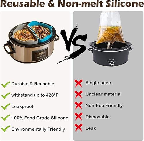 Miniatura 5 de FANTEXY Los forros de silicona para olla de cocción lenta se adaptan a olla de cocción lenta ovalada de 6 a 7 cuartos de galón, 2 en 1, divisor de
