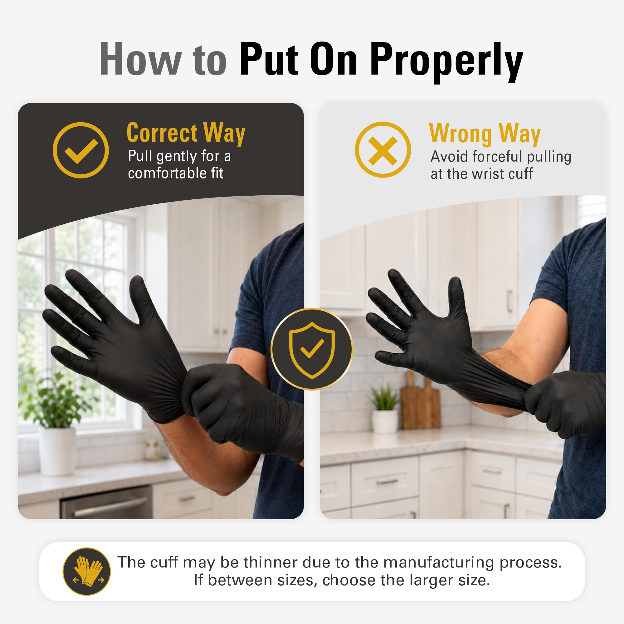 SWIFTLITE Guantes desechables de vinilo, 200 unidades, guantes seguros para alimentos, sin látex, guantes de plástico negro sin polvo para cocinar, limpiar la casa, preparación de alimentos, 3 mil