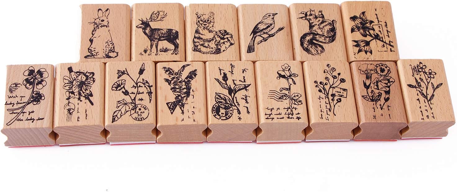 Set Di 8 Timbri In Legno Vintage Con Motivi Floreali - Per Scrapbooking, Carta E Fai Da Te - Foto 3