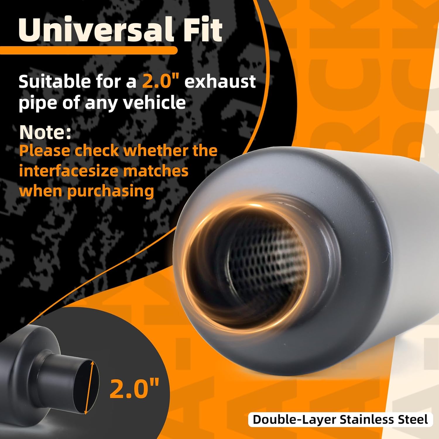 A-KARCK 2 Pack 2" Inlet Exhaust Resonator, 2" Inlet 2" Outlet 13.8" Overall Length Muffler Resonator Stainless Steel,Polished (Black)