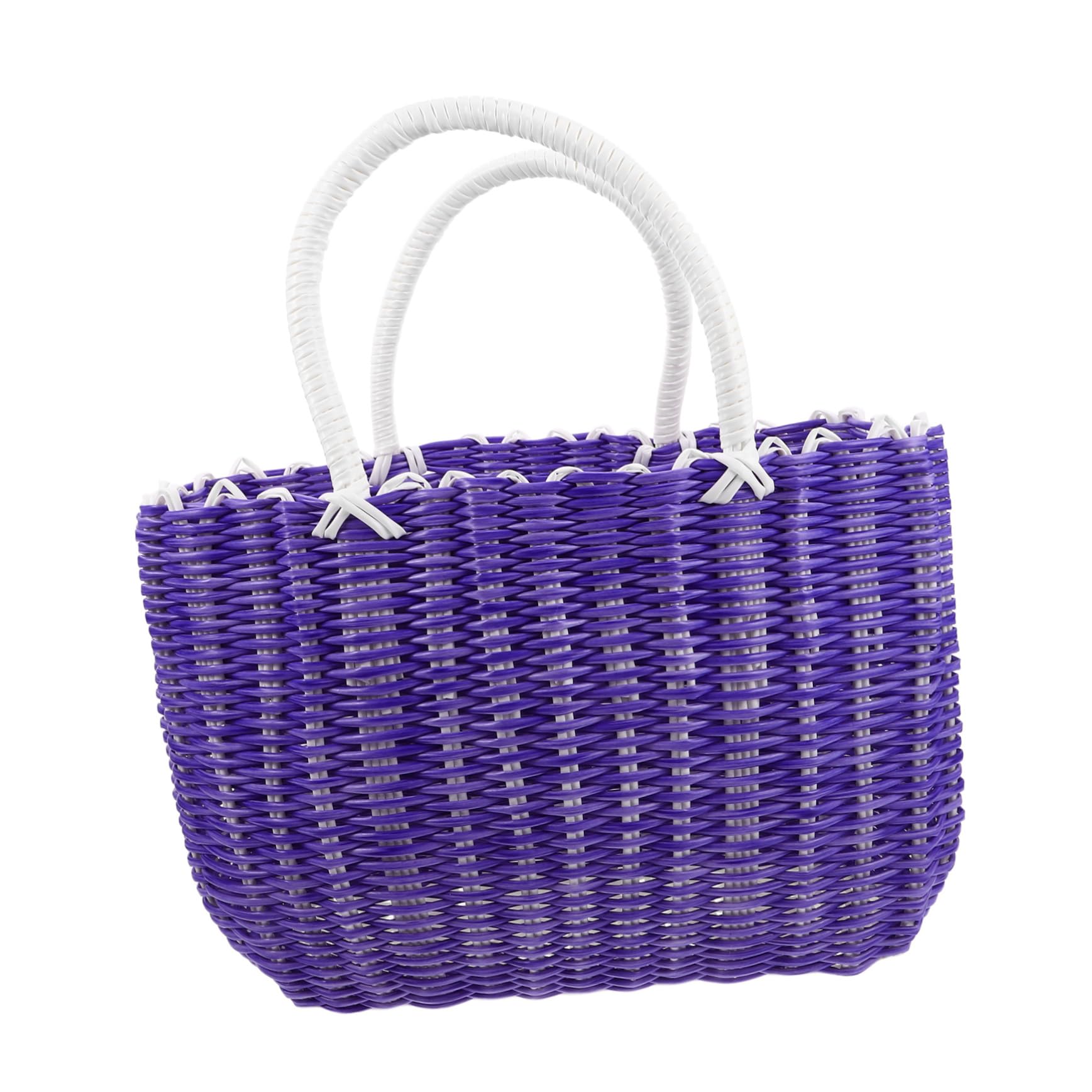 Outanaya Bolsa Reutilizable De Gran Capacidad Cesta Tejida De Plástico Con Asas Para Mercado Camping y Picnics Color Fantasía Grande