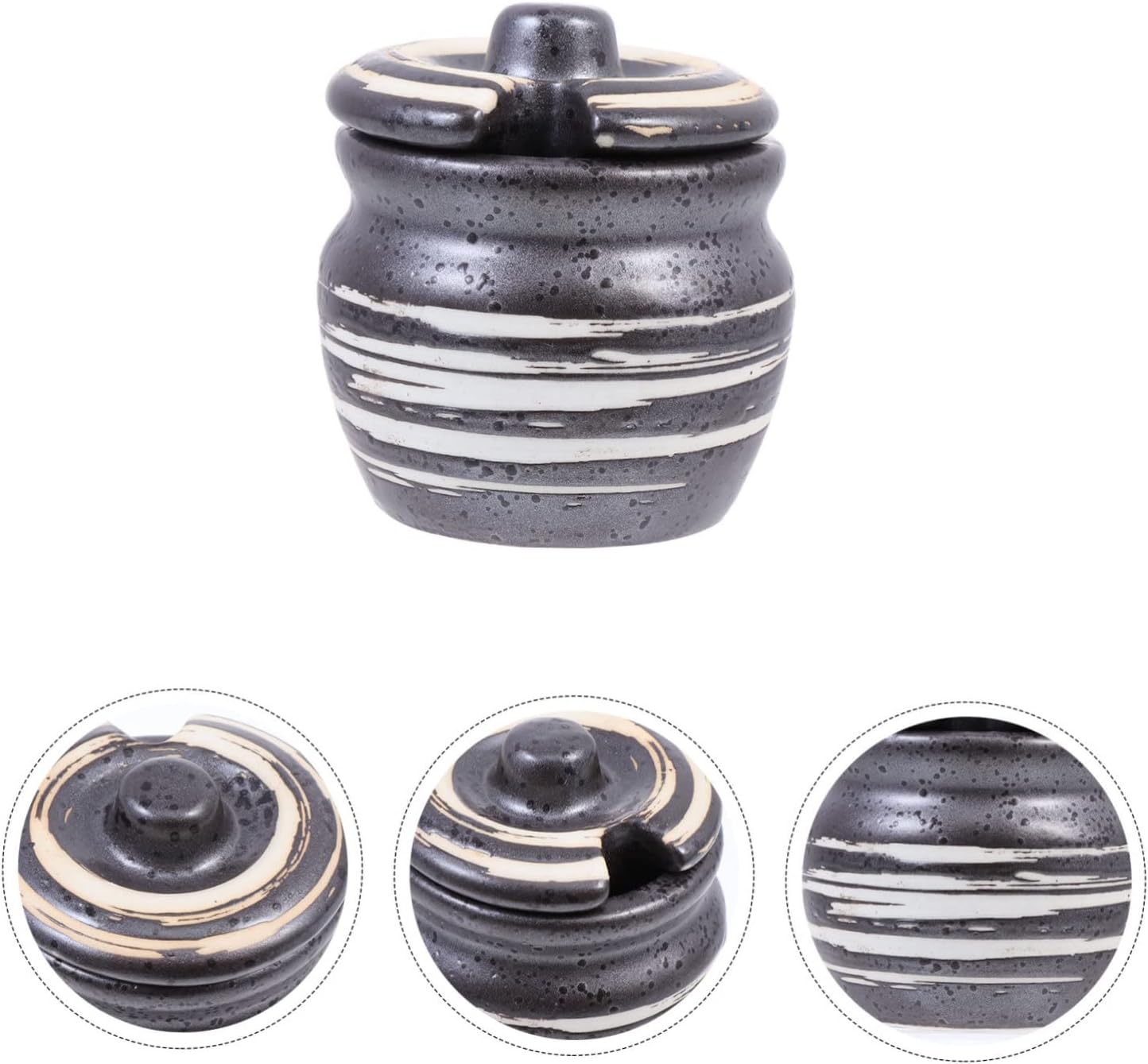 Cabilock Ceramic Sushi Condiment Pot Lid Storage Container for Cooking Black Japanese Style