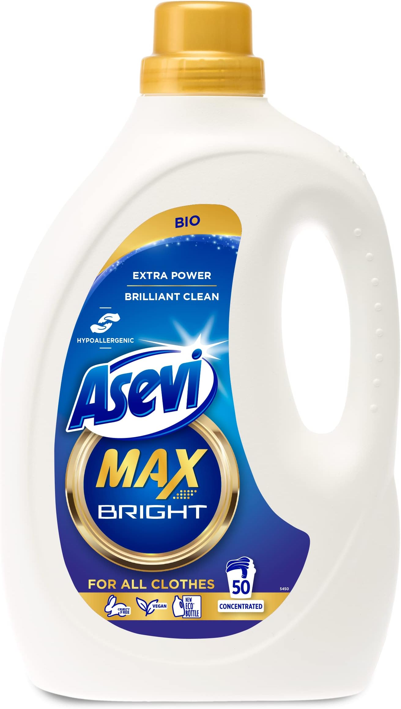 Max, Hypoallergenic Bio Laundry Detergent, Concentrated Liquid Laundry Cleanser, Bright, 2500ml, 50 Washes