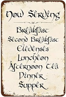 Vintage Lord of the Rings Meal Times Menu tin sign, Vintage Lord of the Rings Elvish Script Metal Sign print Aesthetic Room Decoration for Home Bedroom Dorm Bathroom Wall Decor 8X12 inch