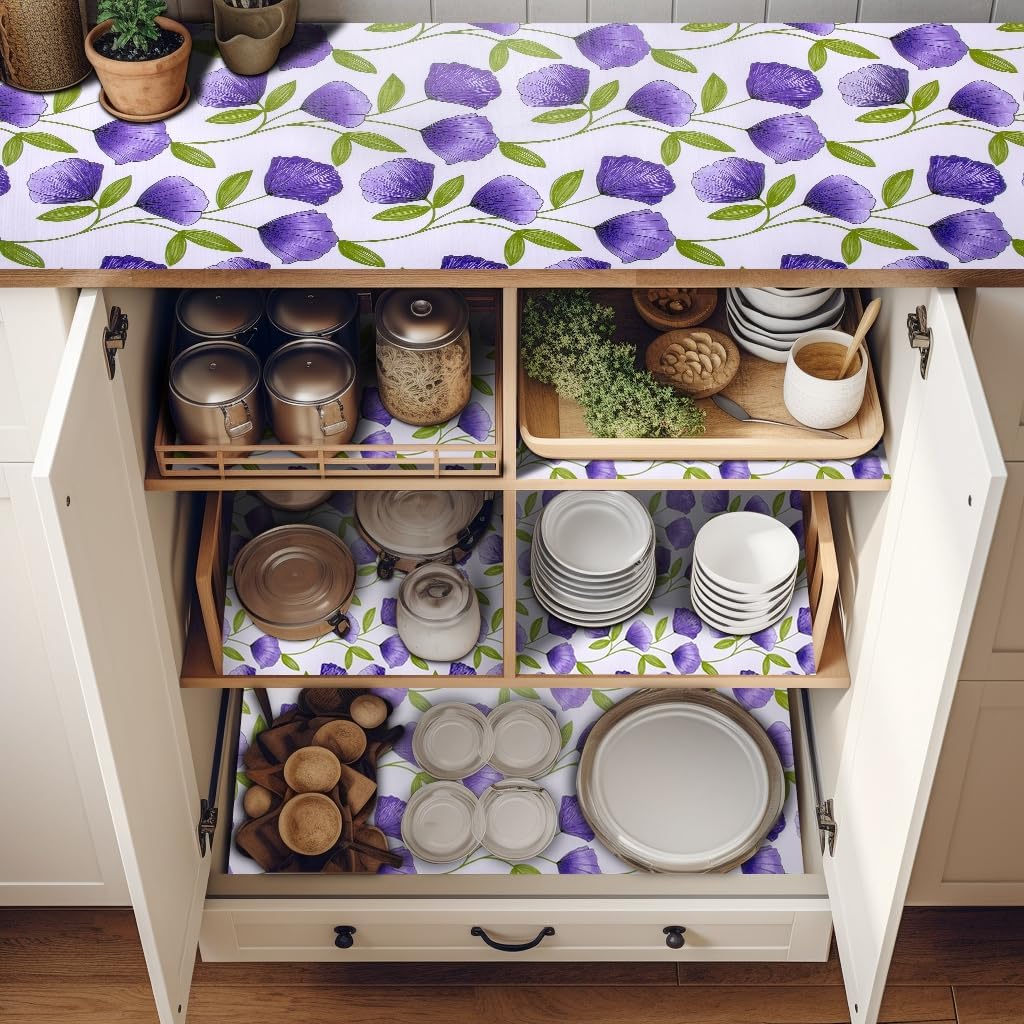 20" W x 360" L Floral Drawer and Shelf Liner for Cabinets, Non-Adhesive Strong Grip Non-Slip Flower Shelf Cabinet Kitchen Shelf Liners for Kitchen Cabinets