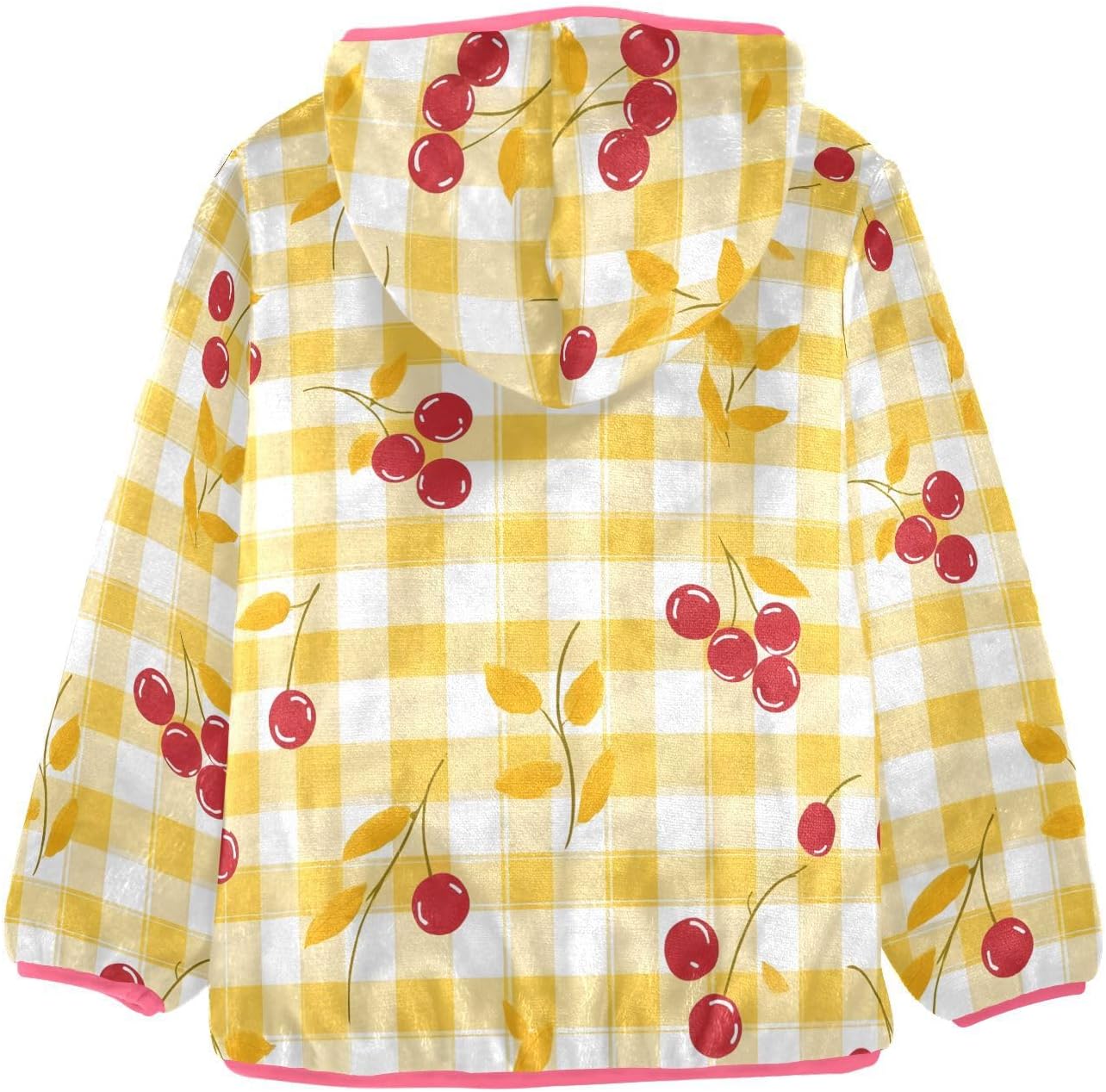 Girls Hoodie Outfit Red Cherry Yellow White Plaid Pattern Zipper Sweatshirt Coat Fleece Jacket for Kids 3-10T