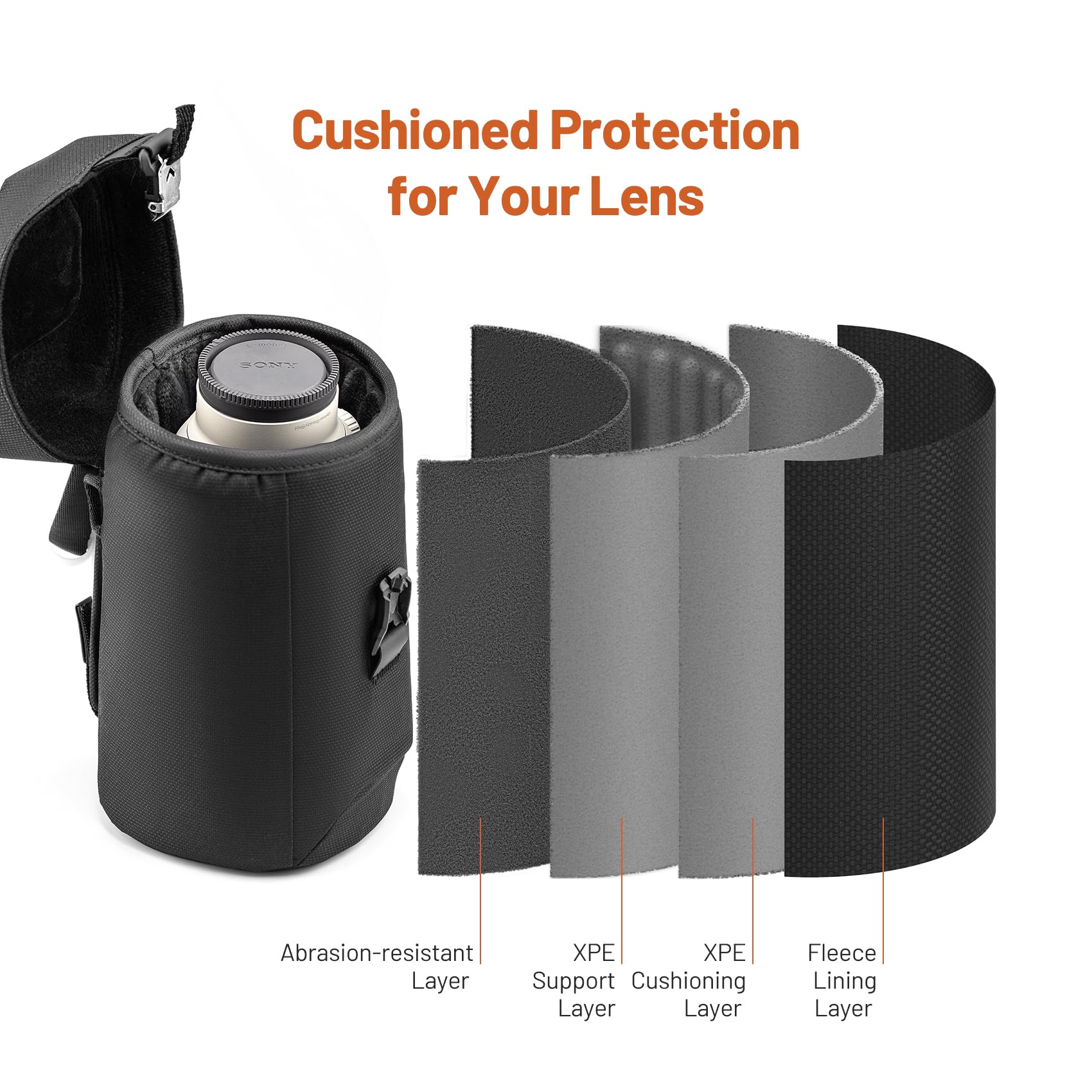 PGYTECH Fodero per obiettivo L Borsa portaoggetti Borsa per obiettivo fotocamera reflex con protezione ammortizzata Accessori fotografici Compatibile per Sony/Canon/Nikon