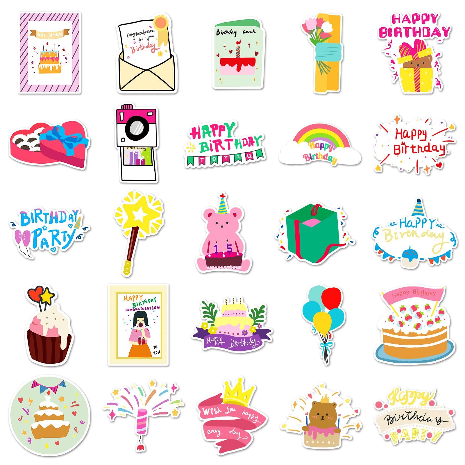 Set di 50 adesivi per auto, computer portatili, chitarre, skateboard, moto, bicicletta, Happy Birthday, in vinile, impermeabili, per adolescenti, bambini, adulti