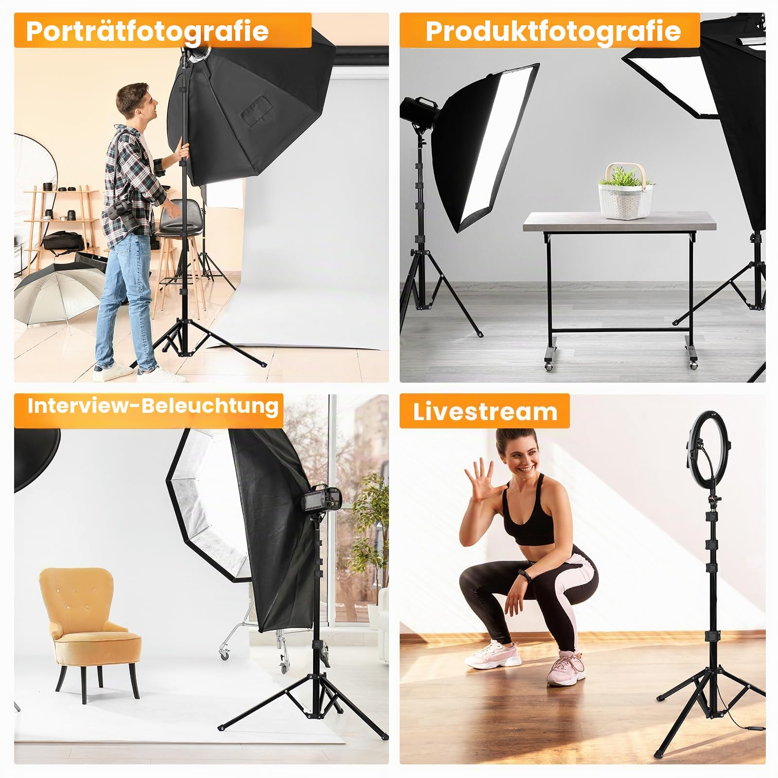 TARION Lichtstativ 180 cm Aluminium Lampenstativ Traglast 8 kg für Studio Outdoor Fotografie Ringlicht Blitzlicht mit Tragetasche(FL2009x2)