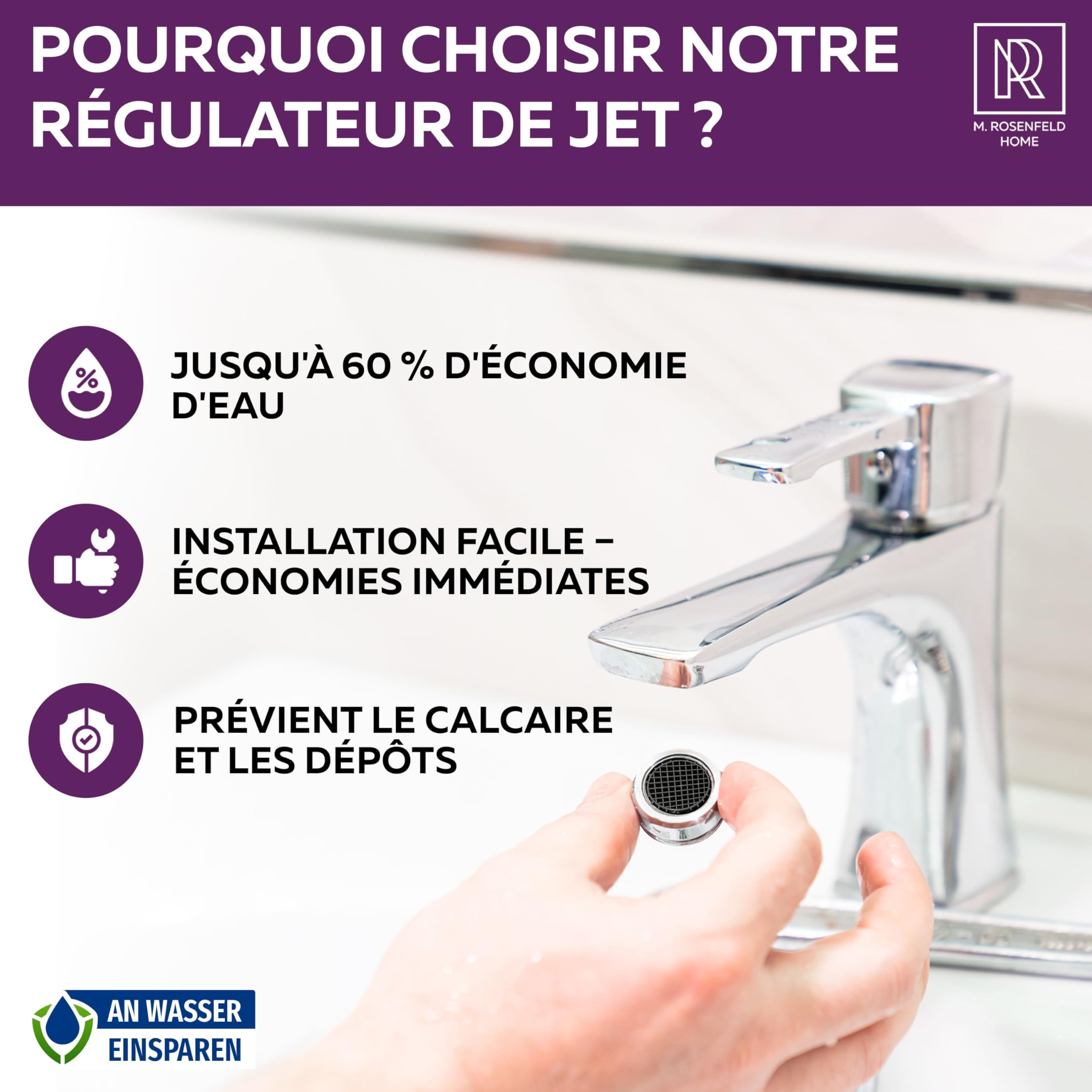 Mousseur Robinet M24 Laiton Chromé Économiseur d'Eau Filtre Anticalcaire 5 L/min