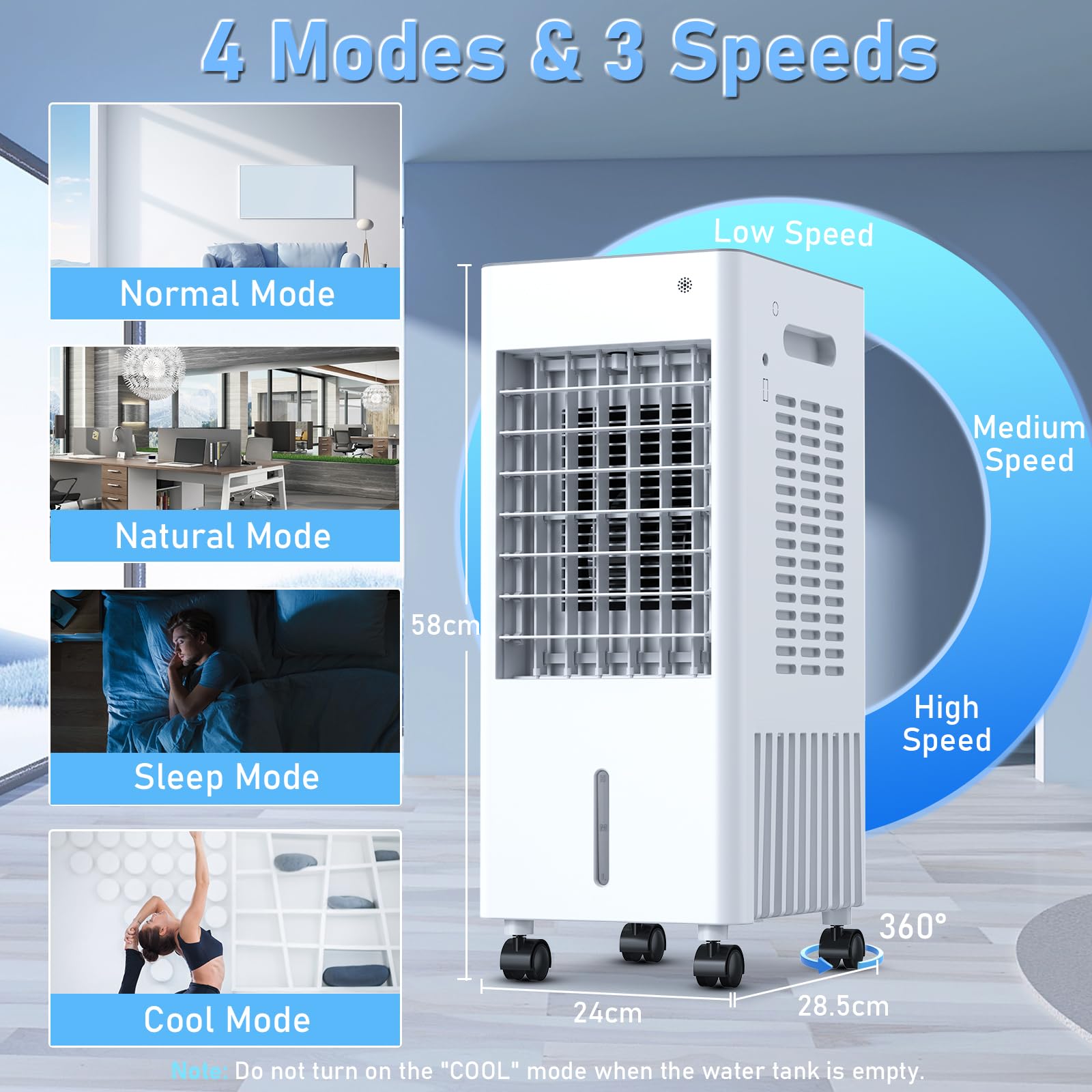 4-in-1 Portable Mobile Air Conditioner, Evaporative Air Cooler