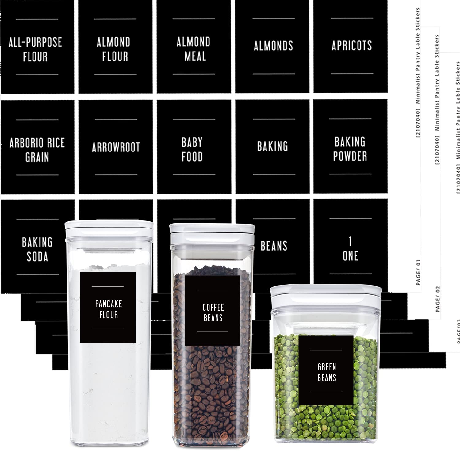 v2croft 180 Pantry Labels for Containers, Minimalist Farmhouse Style, Black Matte Stickers White Fine Line Text, Waterproof Organization Labels for Jars, Bottles & Canisters Organization Storage