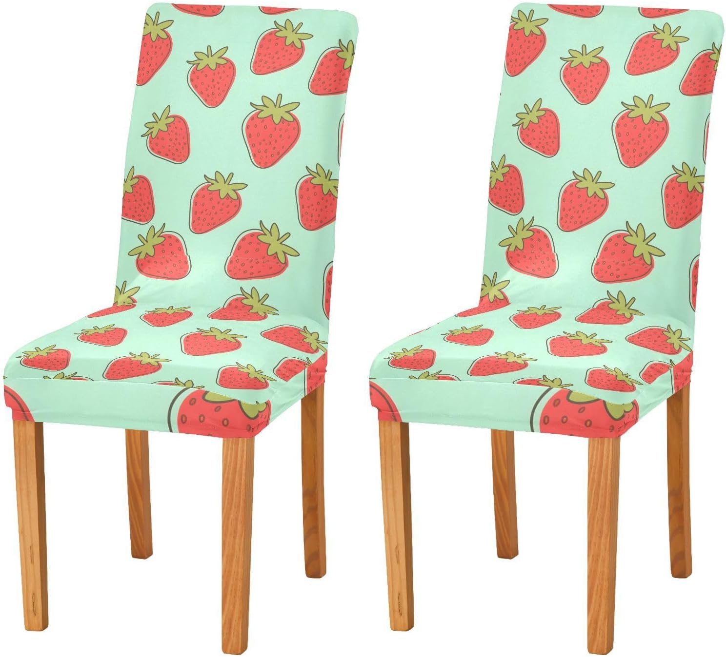 ALAZA Chair Covers for Dining Room, Strawberry Green Pattern Stretch Chair Cover Sets Chair Protector Removable Washable for Ktichen Restaurant Hotel