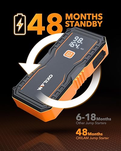 Miniatura 7 de OXILAM Arrancador de 6000 A para todo gasolina12L diésel, arrancador de batería de automóvil portátil, caja de salto de litio de 12 V con cables de