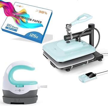 HTVRONT Heat Press Machine for T Shirts + Mini Heat Press Machine + HTVRONT 120 Sheets Sublimation Paper