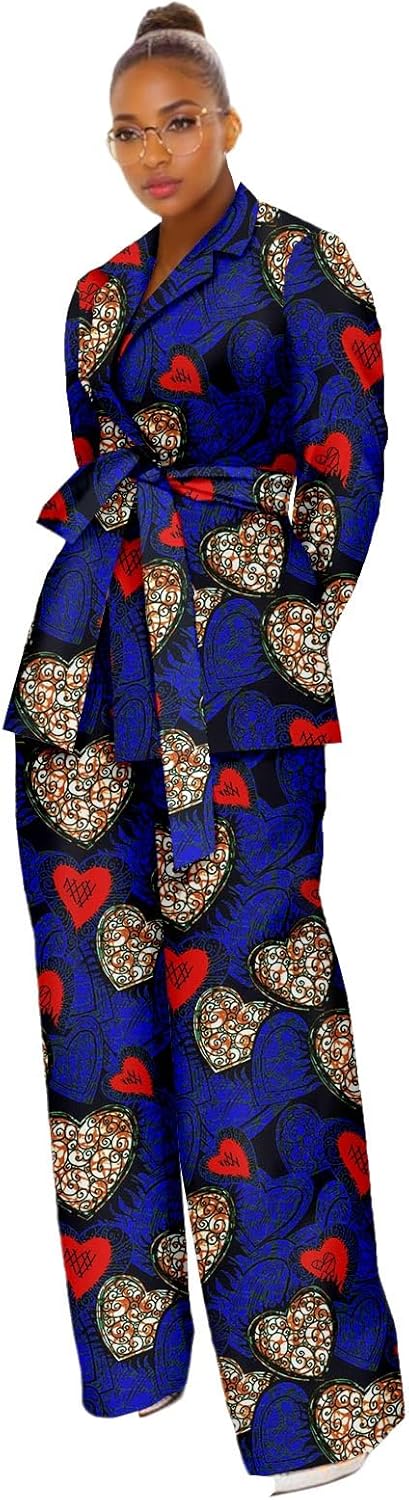 African Clothes for Women Long Lined Blazer and High Waist Pants 2 Piece Set Print Outfits Ankara Attire