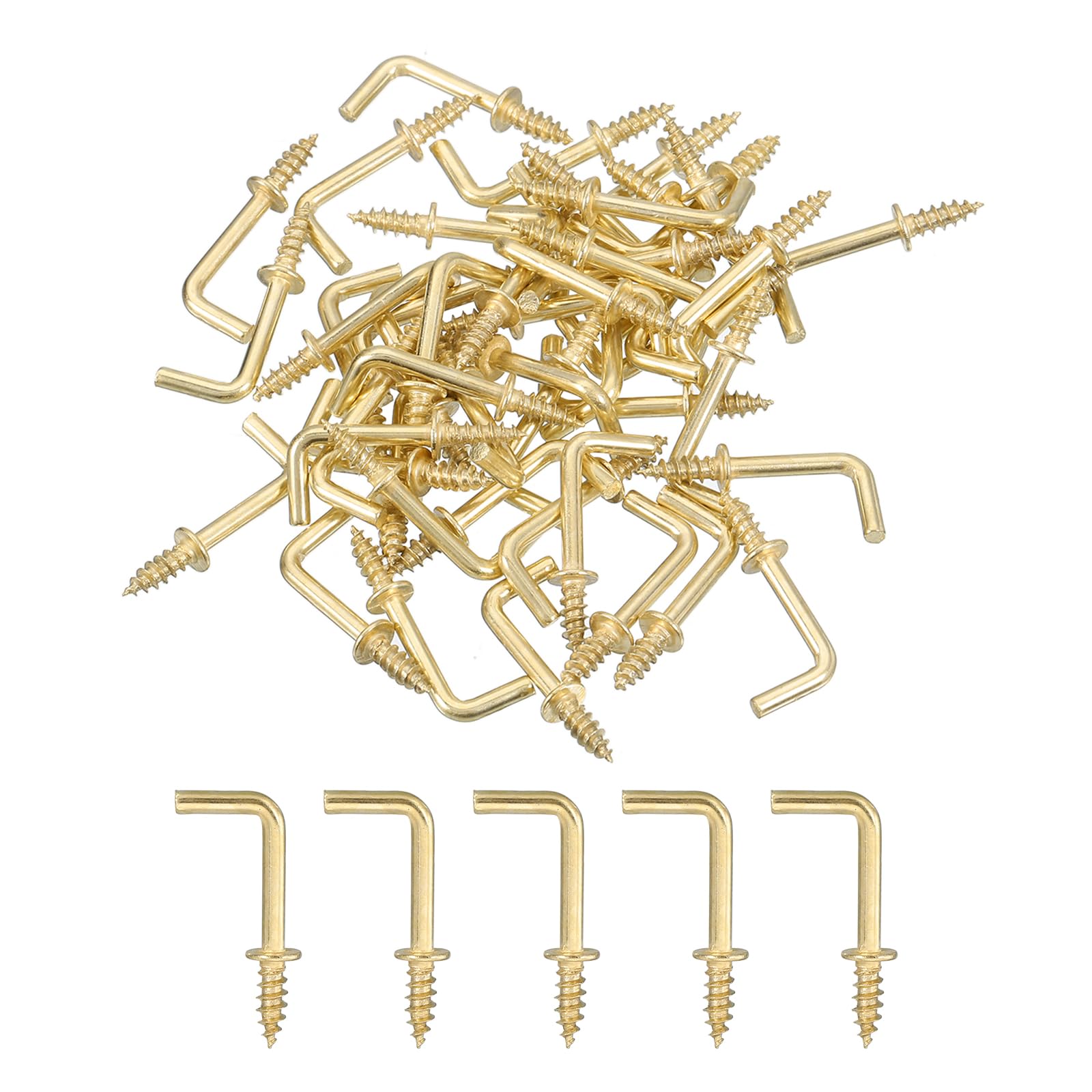 QUARKZMAN Ganci ad Angolo Retto, 50pz 1/2" Ganci a Vite a Forma di L Avvita Ganci, Ganci a Vite ad Angolo Retto in Metallo a Forma di 7 per Appendere, Oro
