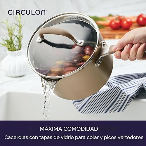 Miniatura 3 de Circulon Premier Professional - Juego de ollas y sartenes de inducción anodizado duro, antiadherentes, 12 piezas, bronce