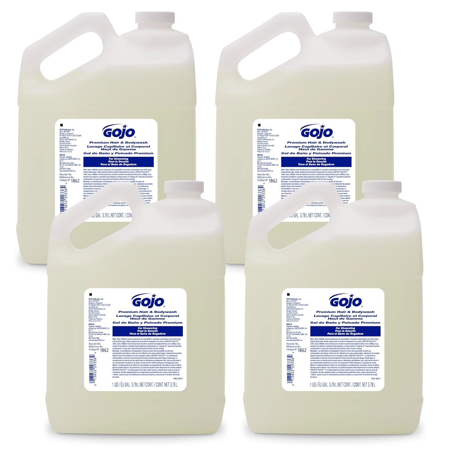 GOJO Premium Hair & Body Wash, Waterfall Fragrance, Gallon Pour Bottles (Pack of 4) – 1862-04