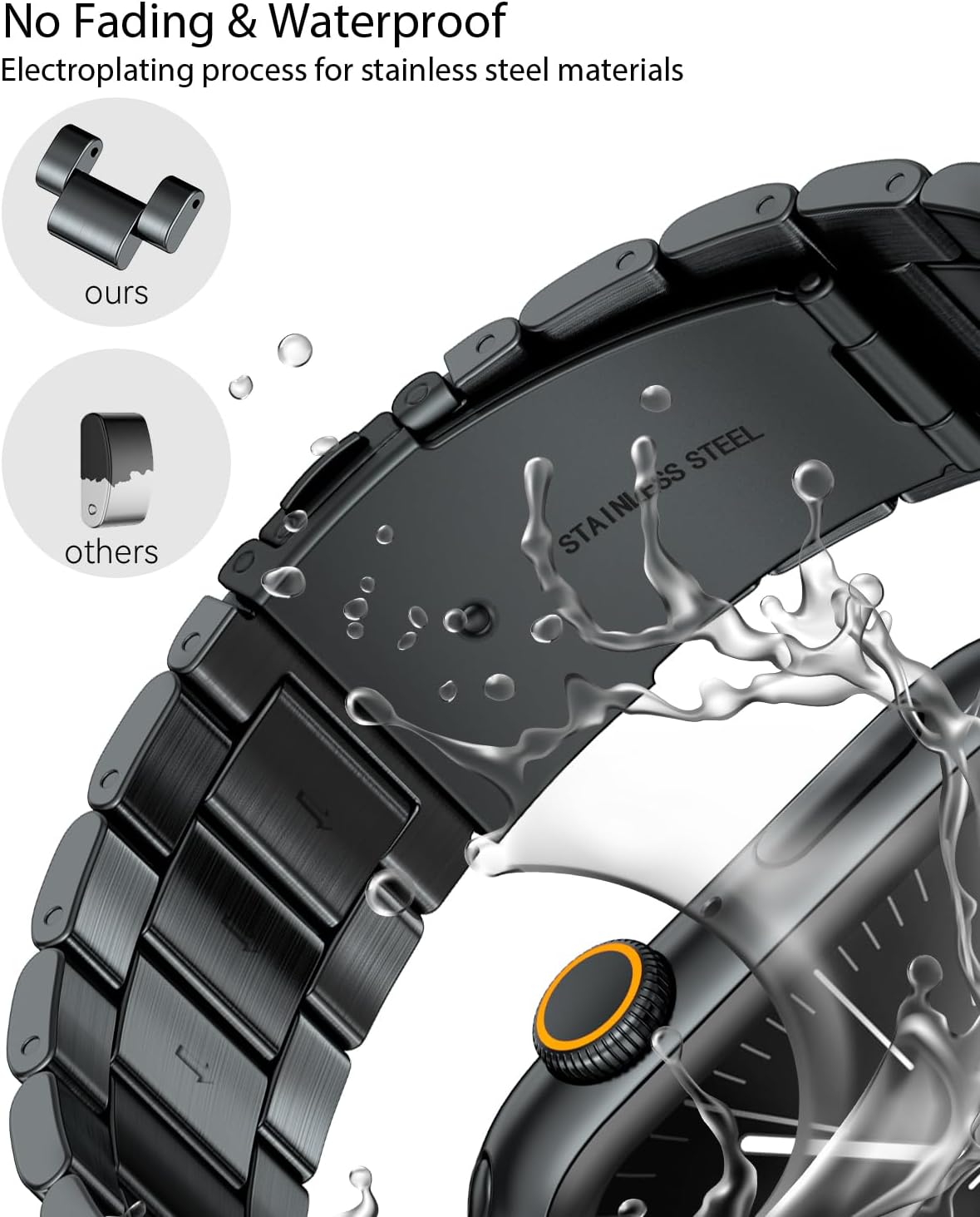 Compatible with Apple Watch Bands 45mm 44mm 42mm 49mm 41mm 40mm 38mm for Men Women, Stainless Steel Metal Watch Band for iWatch Ultra2 Ultra SE2 SE Series 9 8 7 6 5 4 3 2 1 - Image 3