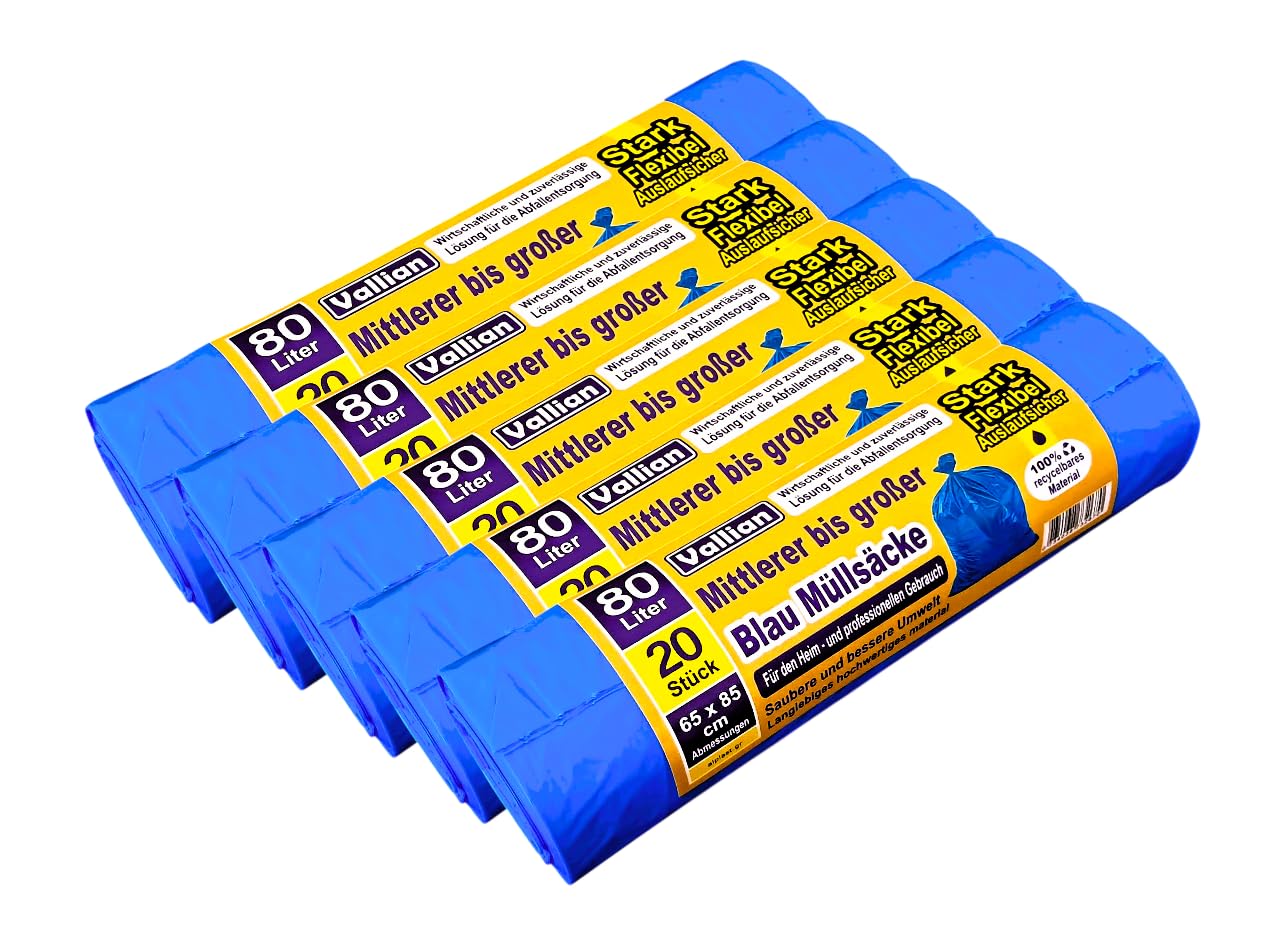 Sacs poubelle bleus 80L indéchirables et flexibles grand format
