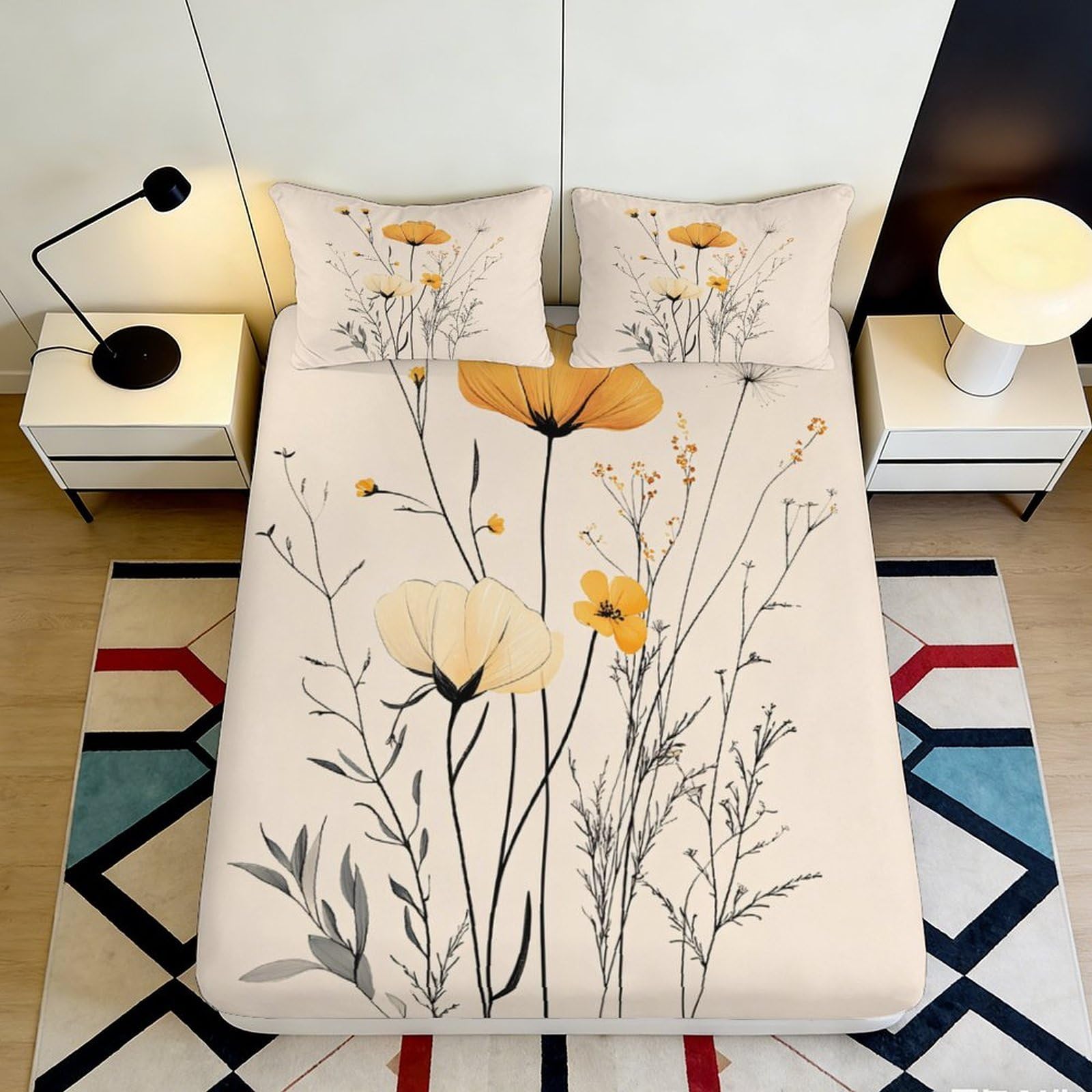 Pnayamiorkfel Style-1 3D Printed Yellow Wildflower Fitted Sheet Microfiber Soft Anti-Slip Bed Sheet For Bedroom Guest Room Decor 90X200x25cm