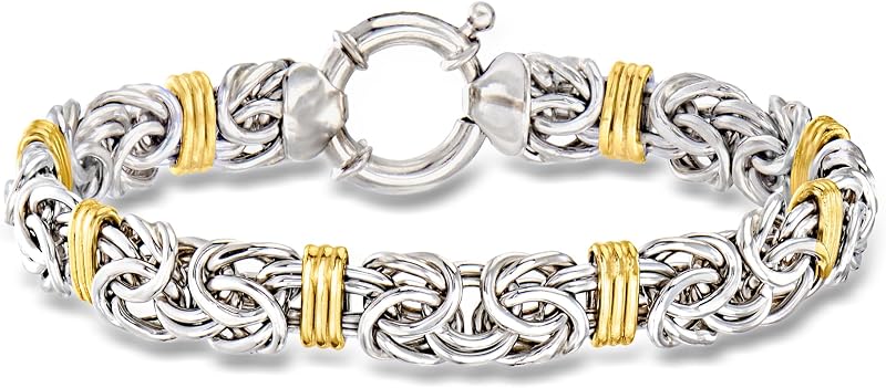 Sterling Silver and 14kt Yellow Gold Byzantine Station Bracelet