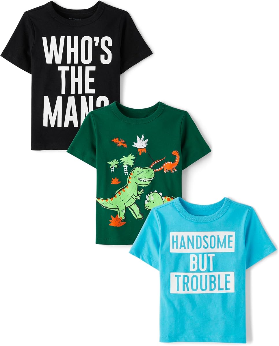 Camisetas gráficas de manga corta de animales, tiburones y dinosaurios para bebés y niños pequeños de The Children's Place, paquete de 3