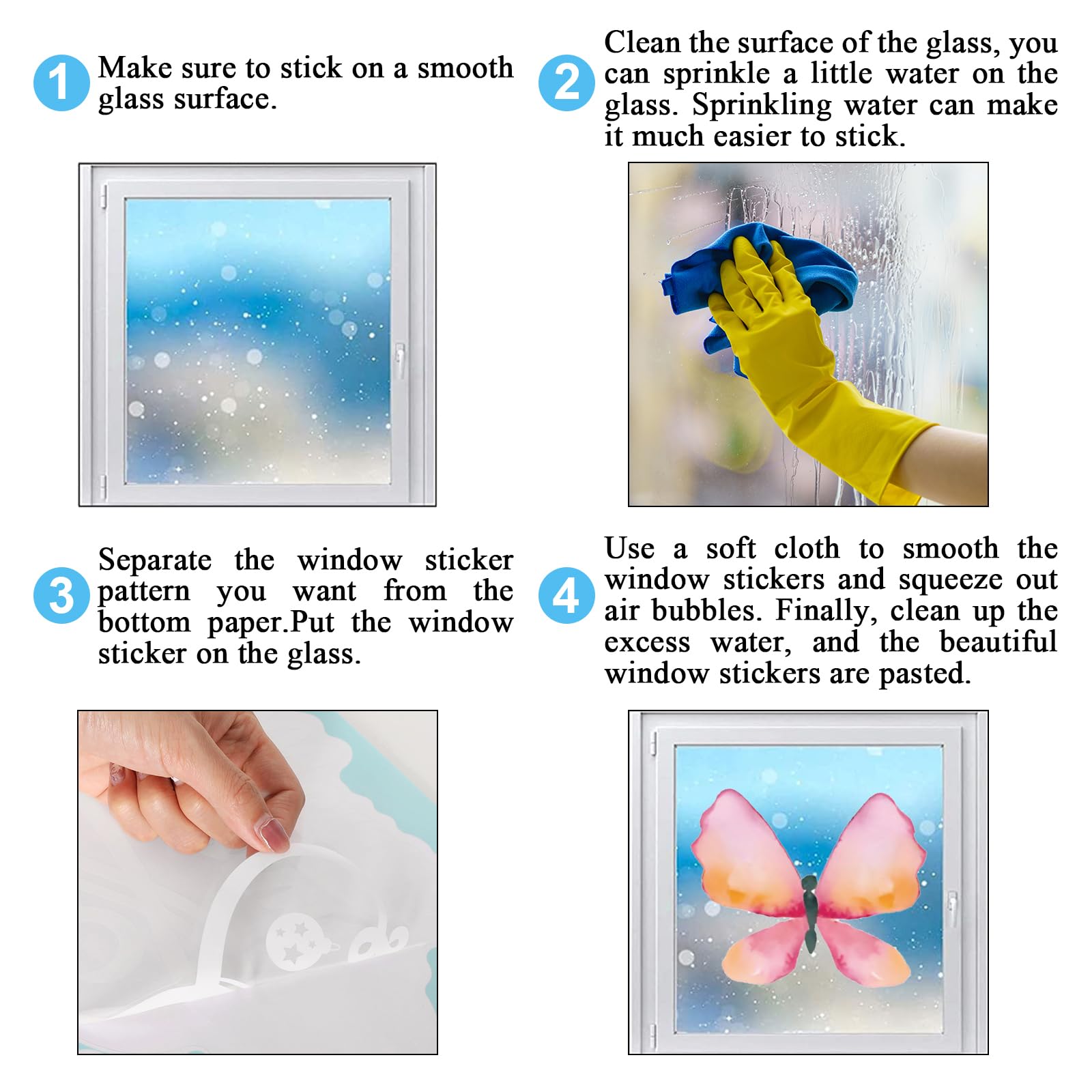 JarThenaAMCS 9 Blatt Aquarell-Schmetterling-Fensteraufkleber, doppelseitig, Glasaufkleber für Frühling, Zuhause, Büro, Party-Dekoration