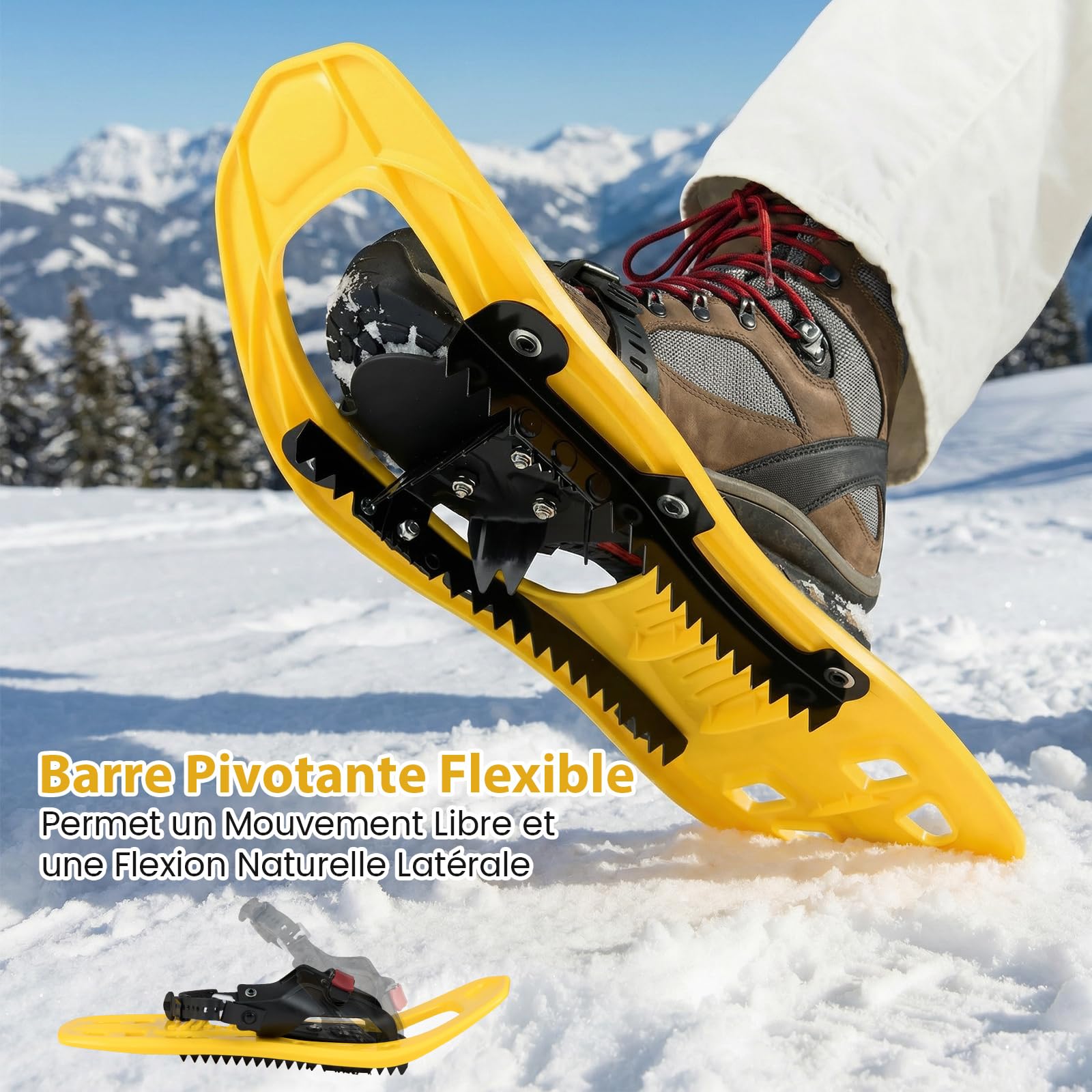 COSTWAY Set de Raquettes à Neige Légères & Bâtons de Trekking pour Adultes/Enfants Jeunes, Fixations à Cliquet Réglables Barre Pivotante Pointure 26-38/35-45, Charge 36-90 KG
