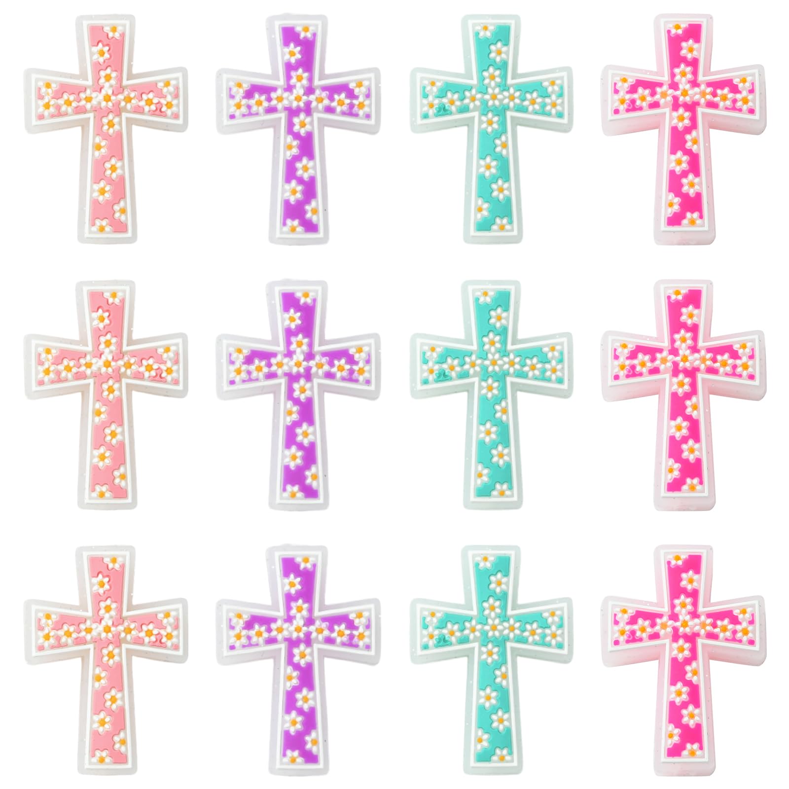 WEWAYSMILE 12 Pcs 3D Cross Silicone Focal Beads for Keychain Making Printed Focal Beads for Pens DIY Bracelets Necklaces Lanyards Beaded Craft Supplies
